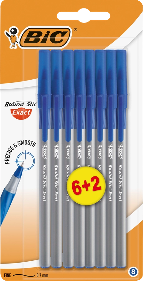 Набор шариковых ручек BIC Round Stic Exact 0,7мм синий Арт. 920391, 8шт