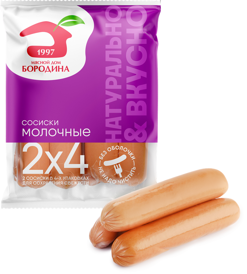 Сосиски МД БОРОДИНА Молочные, 480г