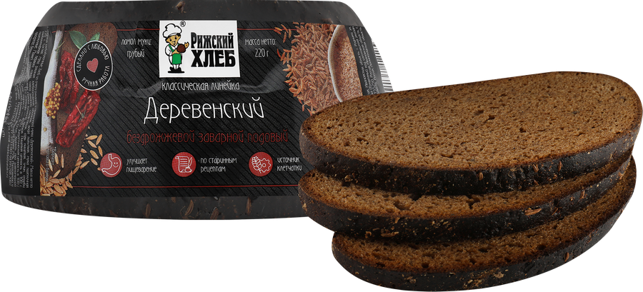 Хлеб ржано-пшеничный подовый РИЖСКИЙ ХЛЕБ Деревенский, бездрожжевой, 220г