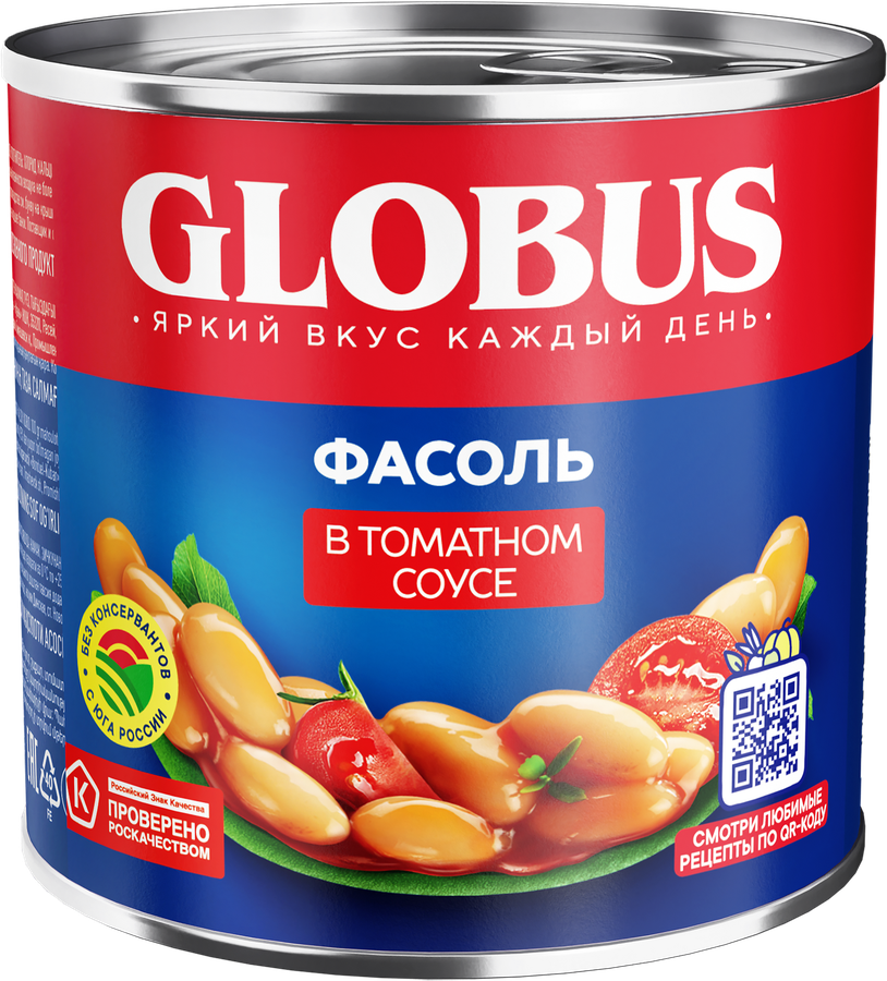 Фасоль белая GLOBUS в томатном соусе, 425мл