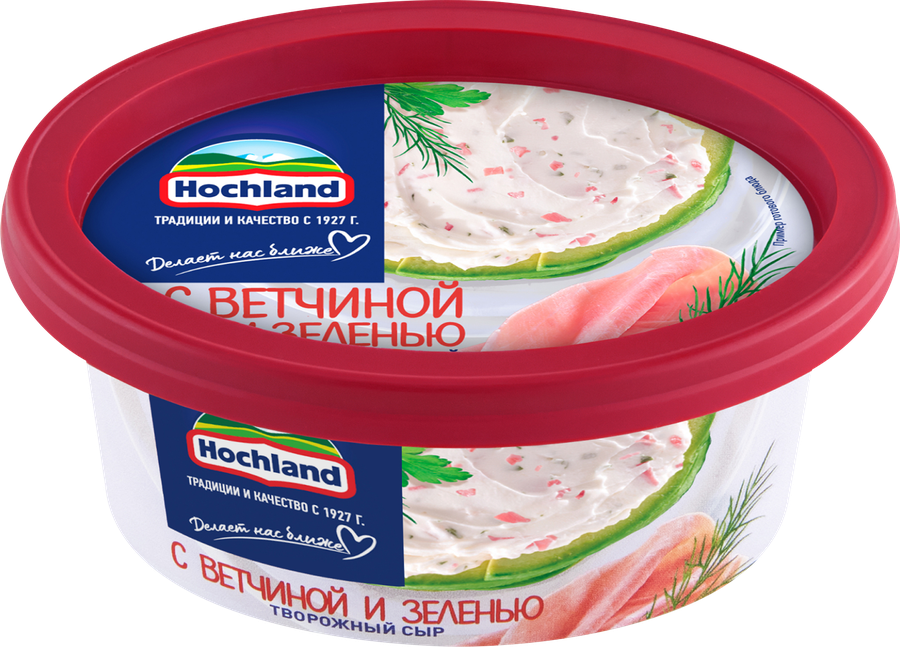 Сыр творожный HOCHLAND с ветчиной и зеленью 60%, без змж, 140г