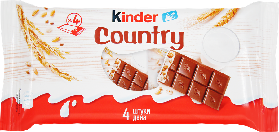 Шоколад KINDER Chocolate with cereals с молочно-злаковой начинкой, 4х24г