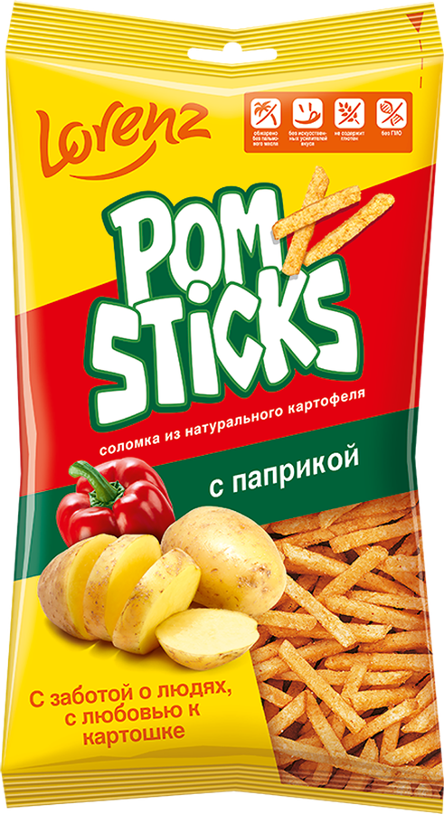 Чипсы картофельные POMSTICKS Lorenz, с паприкой, соломка, 100г