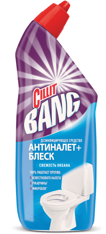 Средство дезинфицирующее для туалета CILLIT Bang Анти-налет и Блеск, Свежесть океана, 750мл