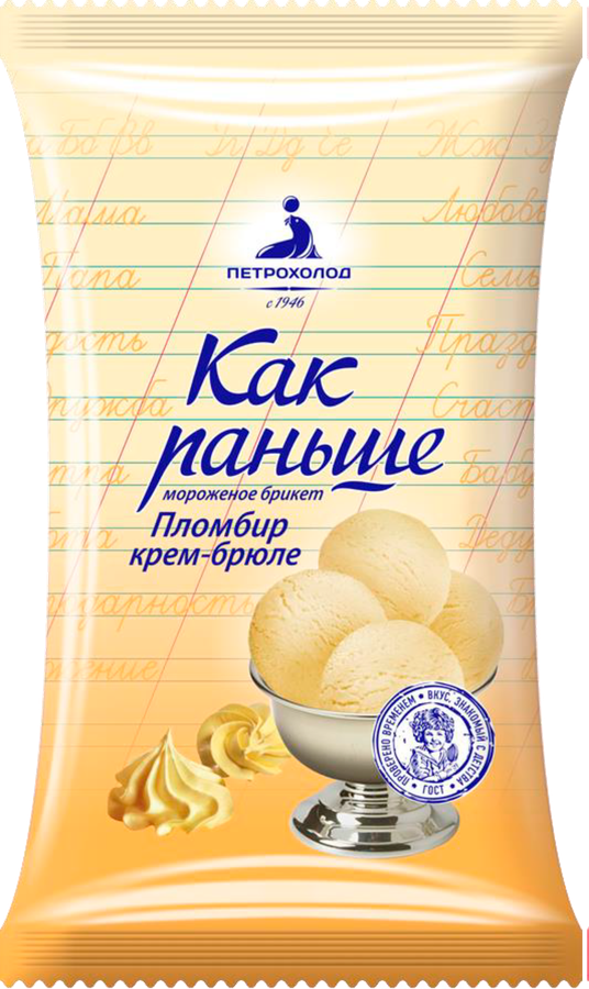 Мороженое ПЕТРОХОЛОД Как раньше Пломбир крем-брюле, без змж, брикет, 220г