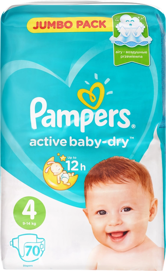 Подгузники детские PAMPERS Active Baby-Dry Maxi 4, 9–14кг, 70шт