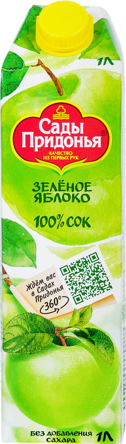 Сок САДЫ ПРИДОНЬЯ Зеленое яблоко осветленный восстановленный, 1л