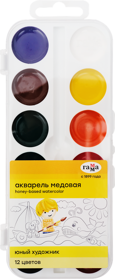 Краски акварельные ГАММА Юный художник 12 цветов, без кисти, Арт. 212071