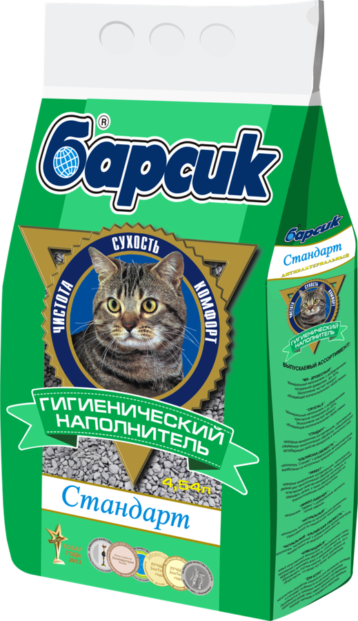 Наполнитель глиняный для кошачьего туалета БАРСИК Стандарт, впитывающий, 4.5л