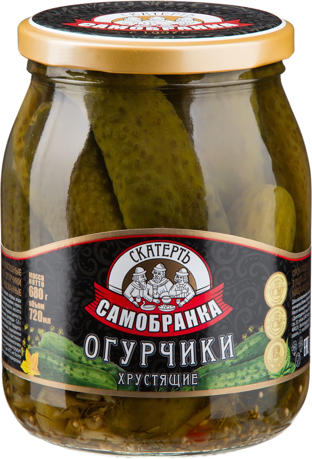 Огурчики маринованные СКАТЕРТЬ-САМОБРАНКА Хрустящие, 720мл