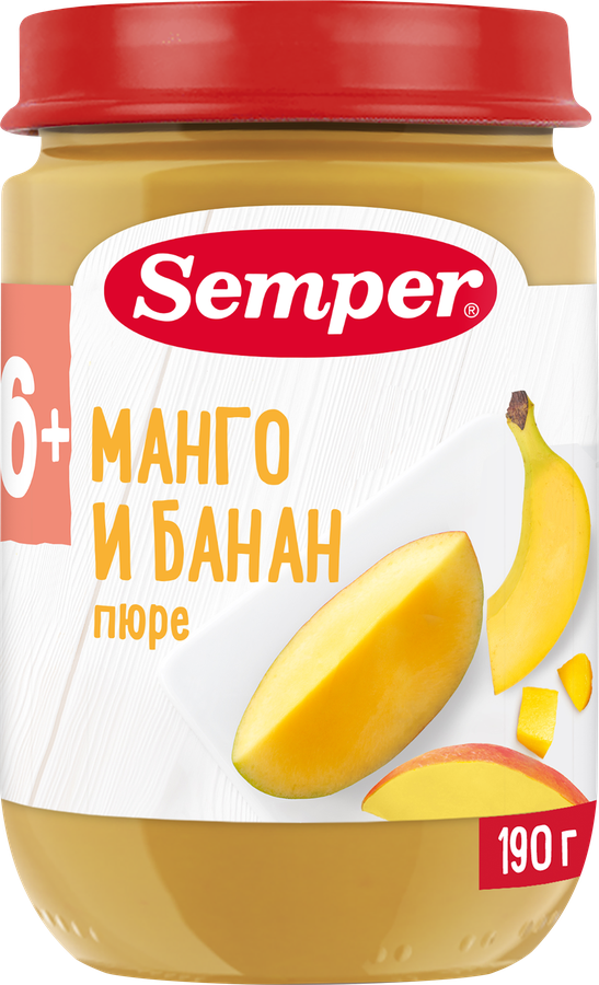 Пюре фруктовое SEMPER Манго, банан, с 6 месяцев, 190г