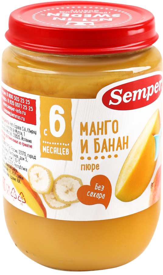 Пюре фруктовое SEMPER Манго, банан, с 6 месяцев, 190г