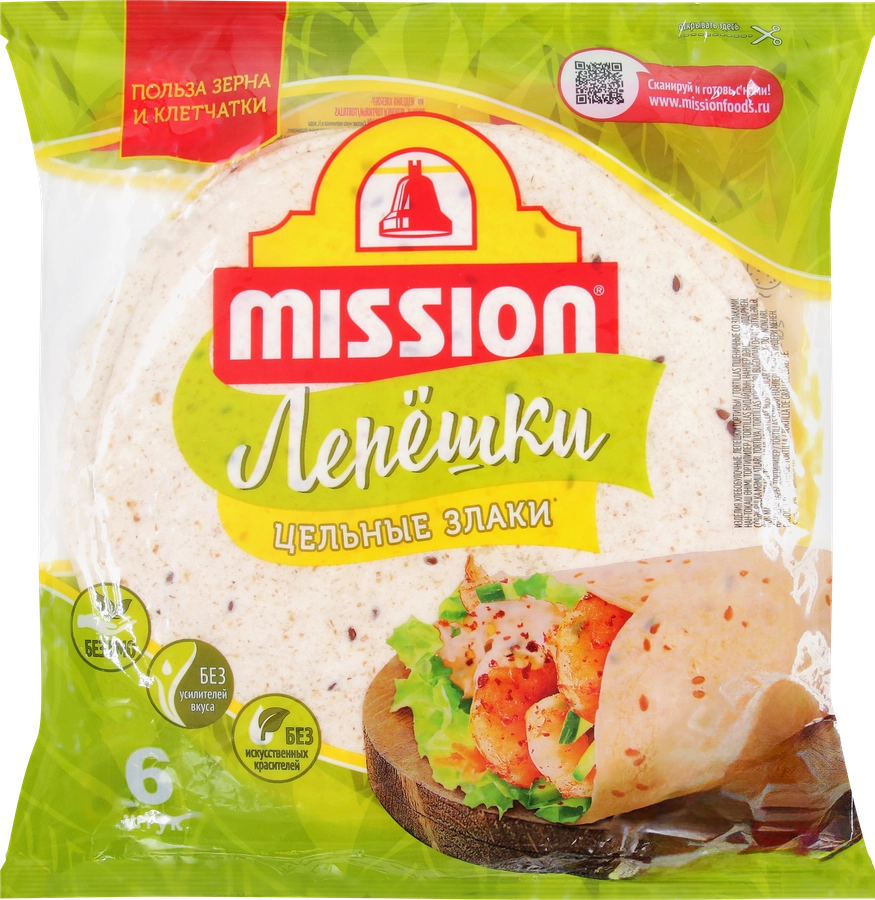 Лепешки пшеничные MISSION Deli тортильи со злаками, 250г