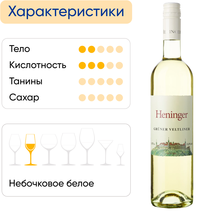 Вино HENINGER Грюнер Вельтлинер белое сухое, 0.75л, предпросмотр