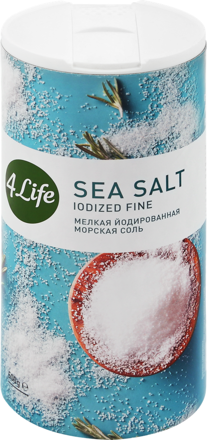 Соль морская 4 LIFE мелкая йодированная высший сорт помол №0, 500г