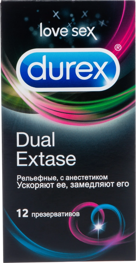 Презервативы DUREX Dual Extase рельефные с анестетиком, 12шт