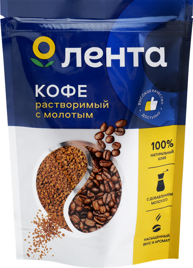 Кофе растворимый с добавлением молотого ЛЕНТА натуральный сублимированный, 90