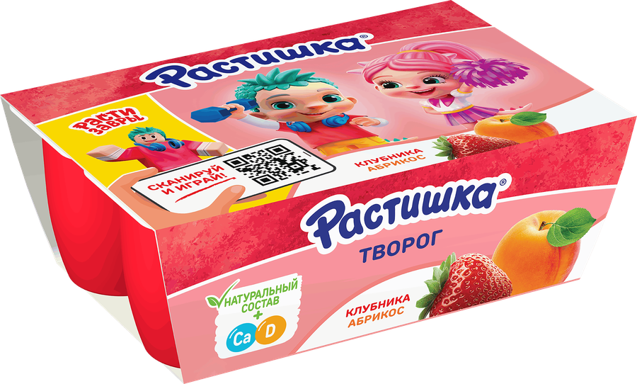 Творог для детей РАСТИШКА Клубника/Абрикос 3,5%, без змж, 6x45г