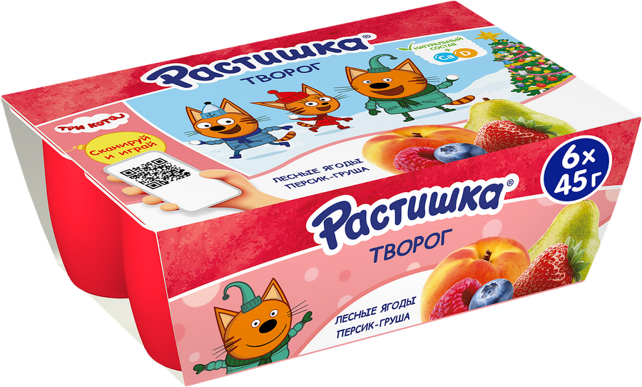 Творог для детей РАСТИШКА Лесные ягоды/Персик, груша 3,5%, без змж, 6x45г