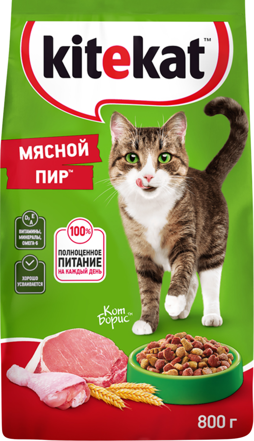 Корм сухой для кошек KITEKAT Мясной пир, 800г
