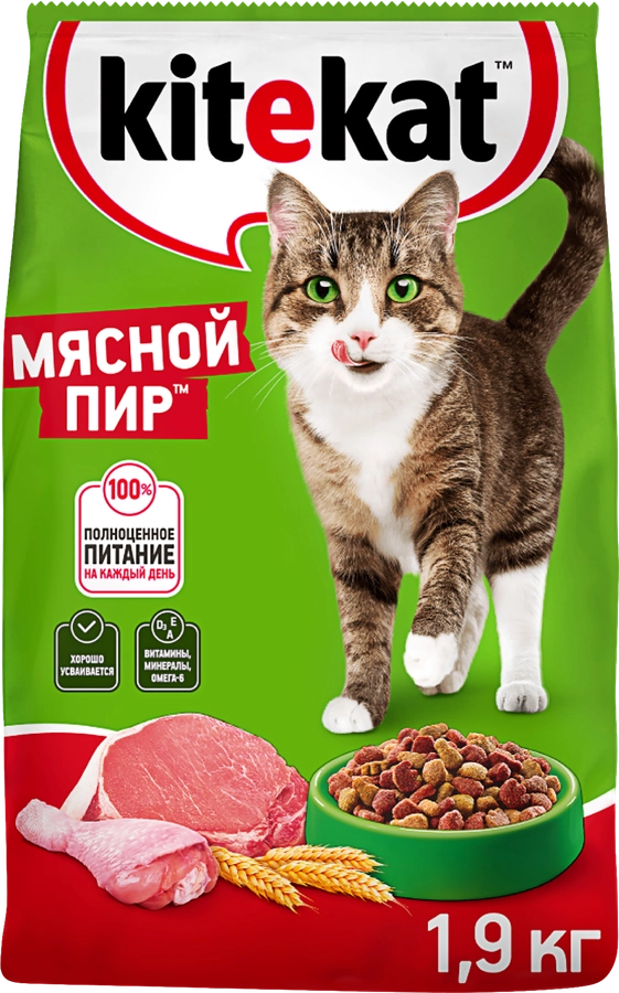 Корм сухой для кошек KITEKAT Мясной пир, 1,9кг