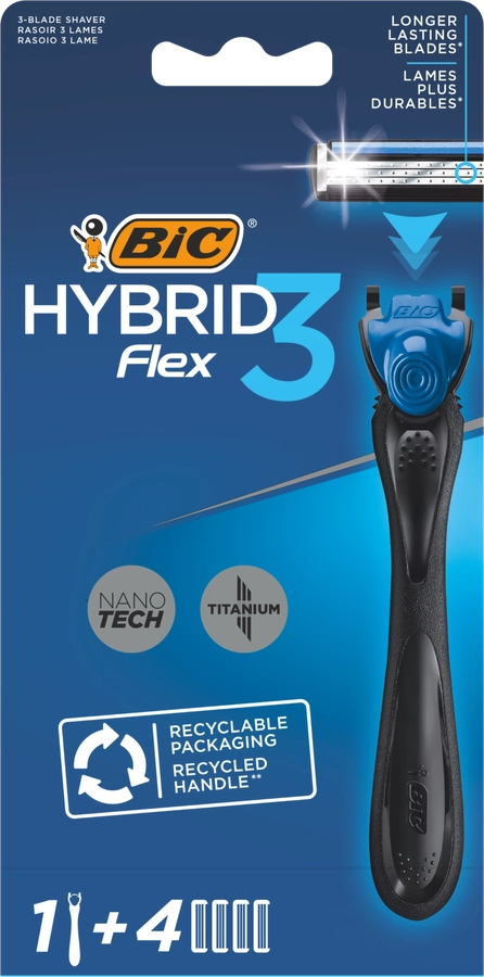 Бритва мужская BIC Hybrid 3 Flex с 4 сменными кассетами