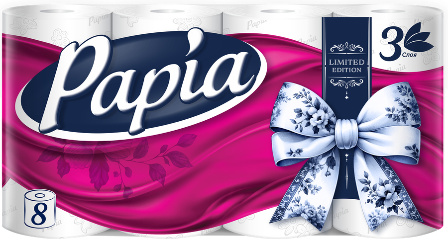 Бумага туалетная PAPIA 3-слоя белая, 8шт, превью
