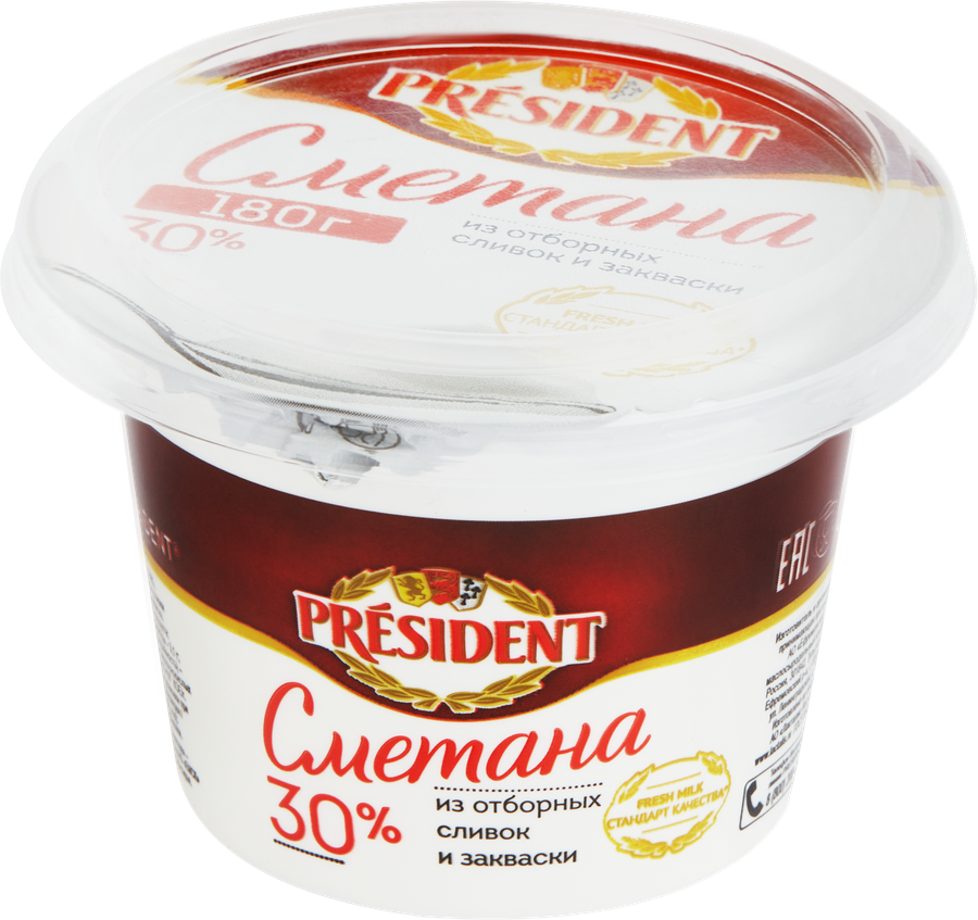 Сметана PRESIDENT 30%, без змж, 180г