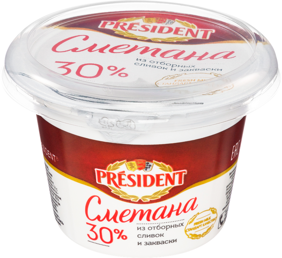 Сметана PRESIDENT 30%, без змж, 180г