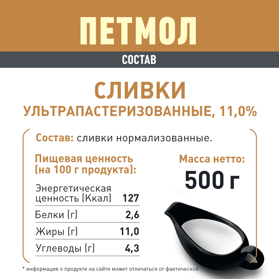Сливки ультрапастеризованные ПЕТМОЛ Для чая и кофе 11%, без змж, 500мл, превью