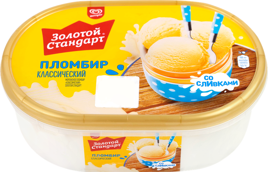 Мороженое ЗОЛОТОЙ СТАНДАРТ Пломбир классический, без змж, контейнер, 475г