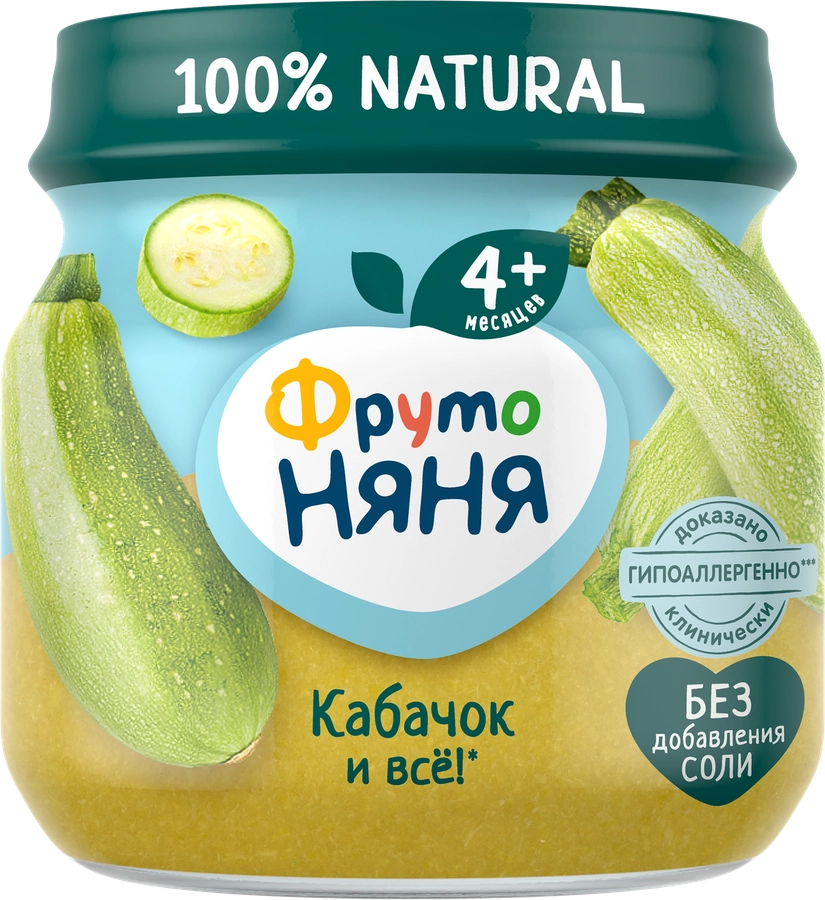 Пюре овощное ФРУТОНЯНЯ Кабачок, с 4 месяцев, 80г