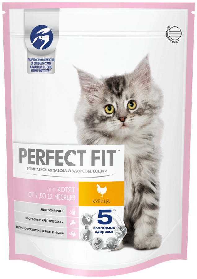 Корм сухой для котят PERFECT FIT с курицей, до 12 месяцев полнорационный, 650г