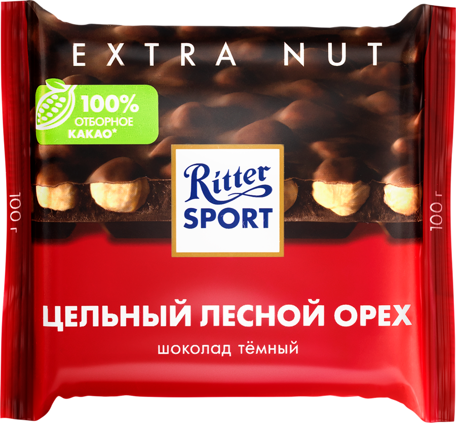 Шоколад темный RITTER SPORT Цельный лесной орех, 100г