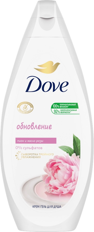 Крем-гель для душа DOVE Объятия нежности Сливочная ваниль и пион, бессульфатный, 250мл