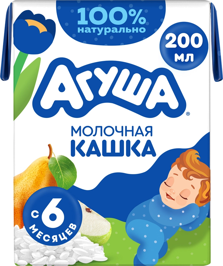 Кашка рисовая АГУША Засыпай-ка молочная 2,7%, с яблоком и грушей, с 6 месяцев, 200мл