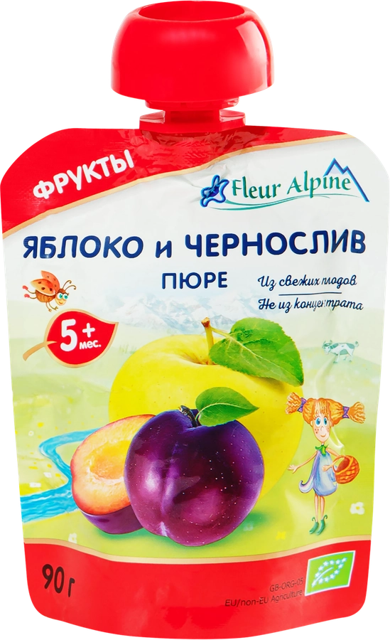 Пюре фруктовое FLEUR ALPINE Яблоко и чернослив Organic, с 5 месяцев, 90г