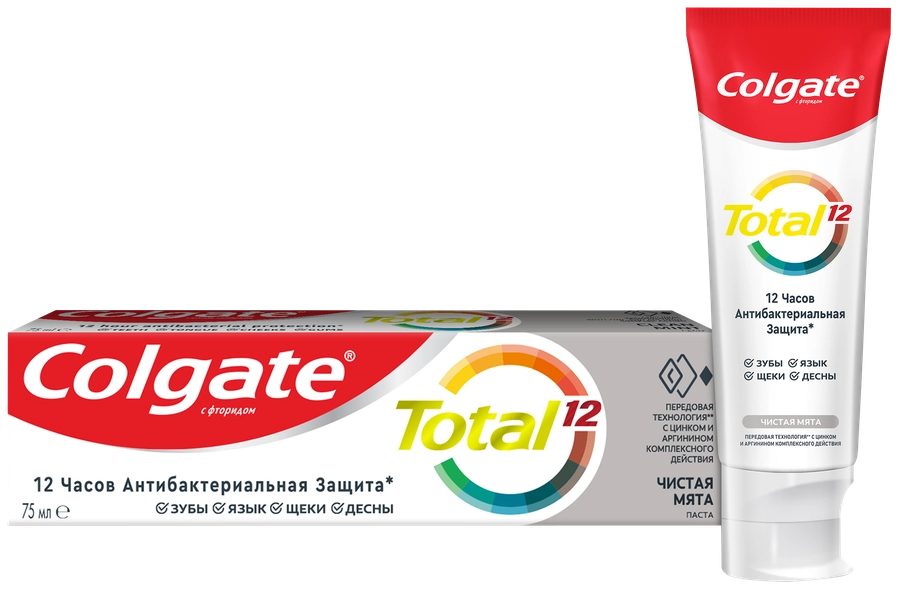 Зубная паста COLGATE Total 12 Чистая мята с цинком и аргинином для комплексной антибактериальной защиты, 75мл