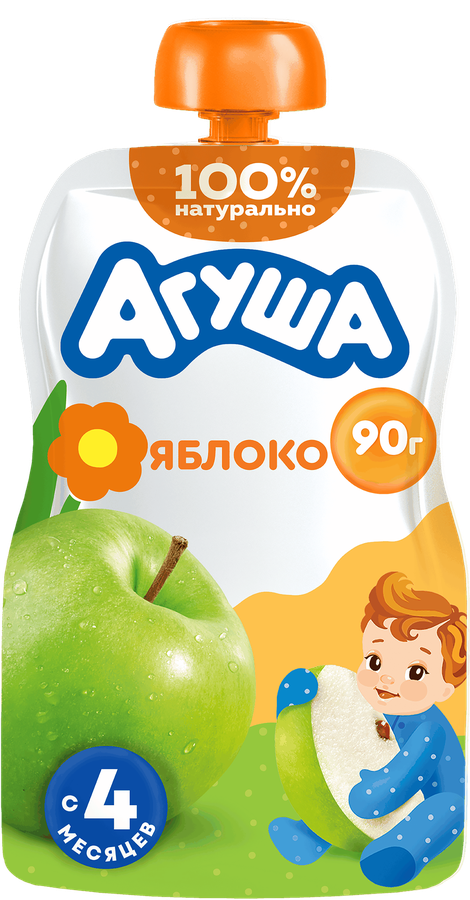 Пюре фруктовое детское АГУША Яблоко, с 4 месяцев, 90г