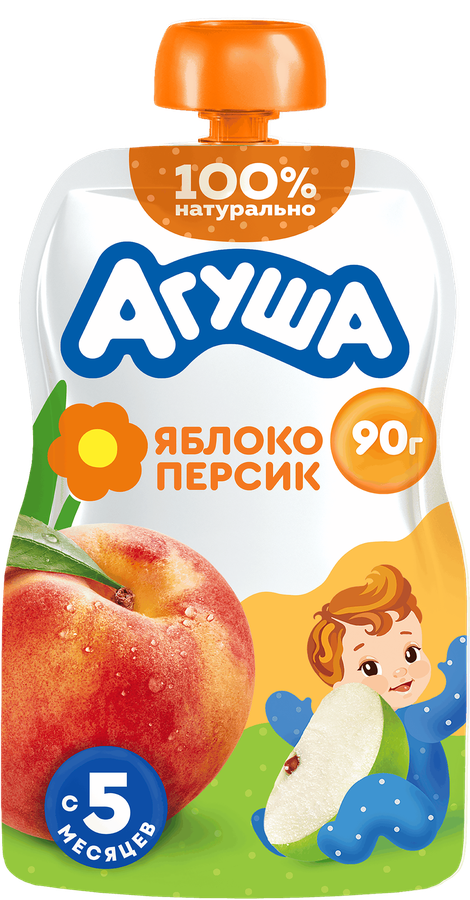 Пюре фруктовое детское АГУША Яблоко-персик, с 6 месяцев, 90г