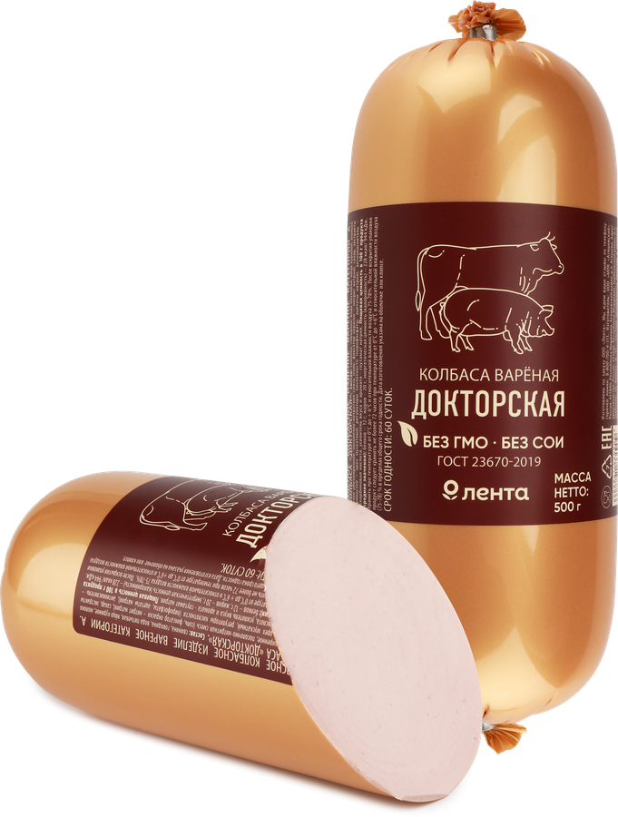 Колбаса вареная ЛЕНТА Докторская ГОСТ, 500г