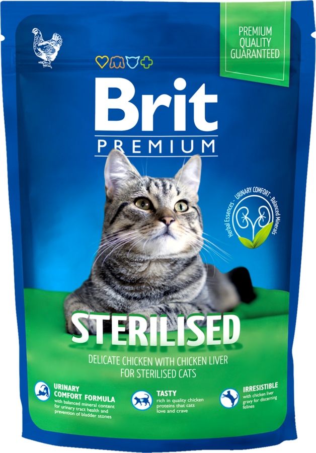 Корм сухой для взрослых кошек BRIT Premium Cat Sterilized с курицей, для 
кастрированных и стерилизованных, 800г