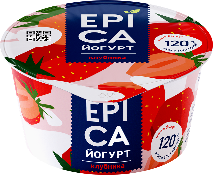 Йогурт EPICA с клубникой 4,8%, без змж, 130г