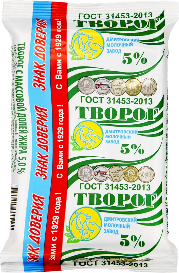 Творог ДМЗ 5% ГОСТ, без змж, 180г