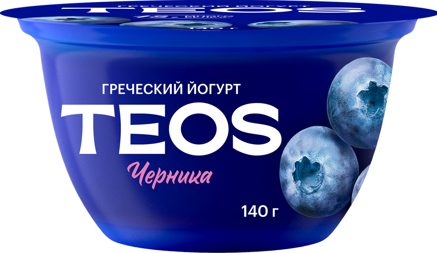 Йогурт TEOS Греческий Черника 2%, без змж, 140г