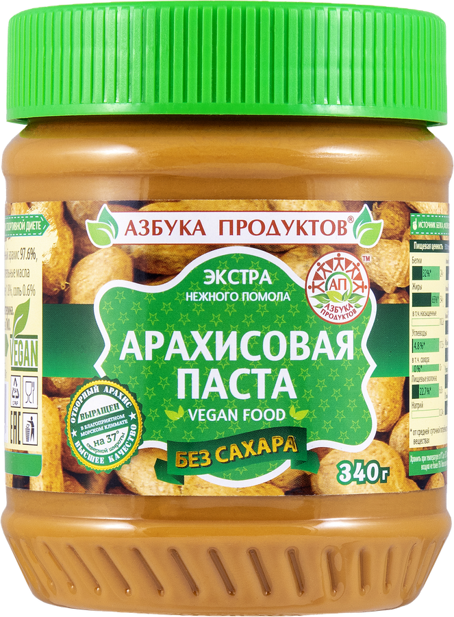 Паста арахисовая АЗБУКА ПРОДУКТОВ Экстра без сахара, 340г