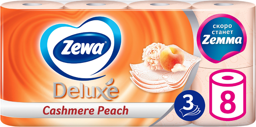 Бумага туалетная ZEWA Deluxe 3-слоя с ароматом персика, 8шт