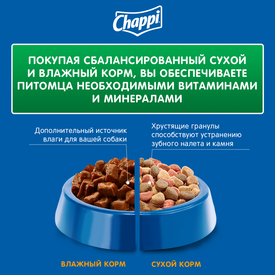 Корм сухой для взрослых собак CHAPPI Сытный мясной обед с говядиной, для всех пород, 600г, предпросмотр