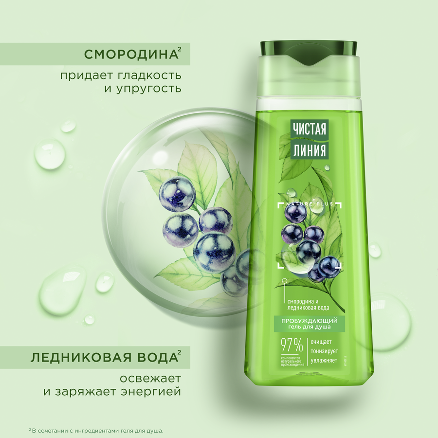Гель для душа ЧИСТАЯ ЛИНИЯ Пробуждающий Смородина и ледниковая вода, 250мл, превью