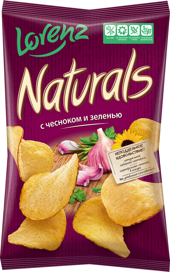 Чипсы картофельные NATURALS с чесноком и зеленью, 100г